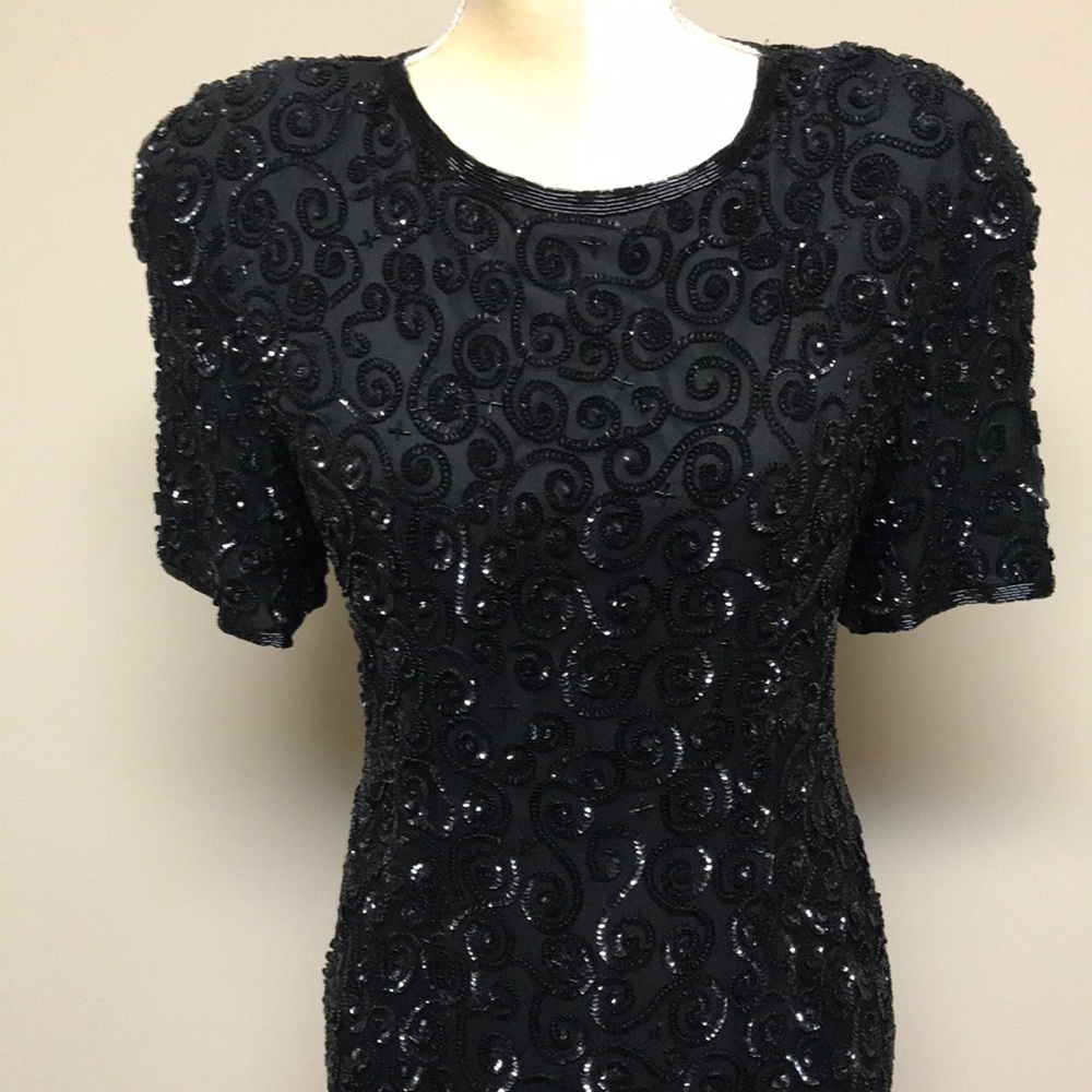 Size 10 Vintage Nite Line Black Sequin Dress